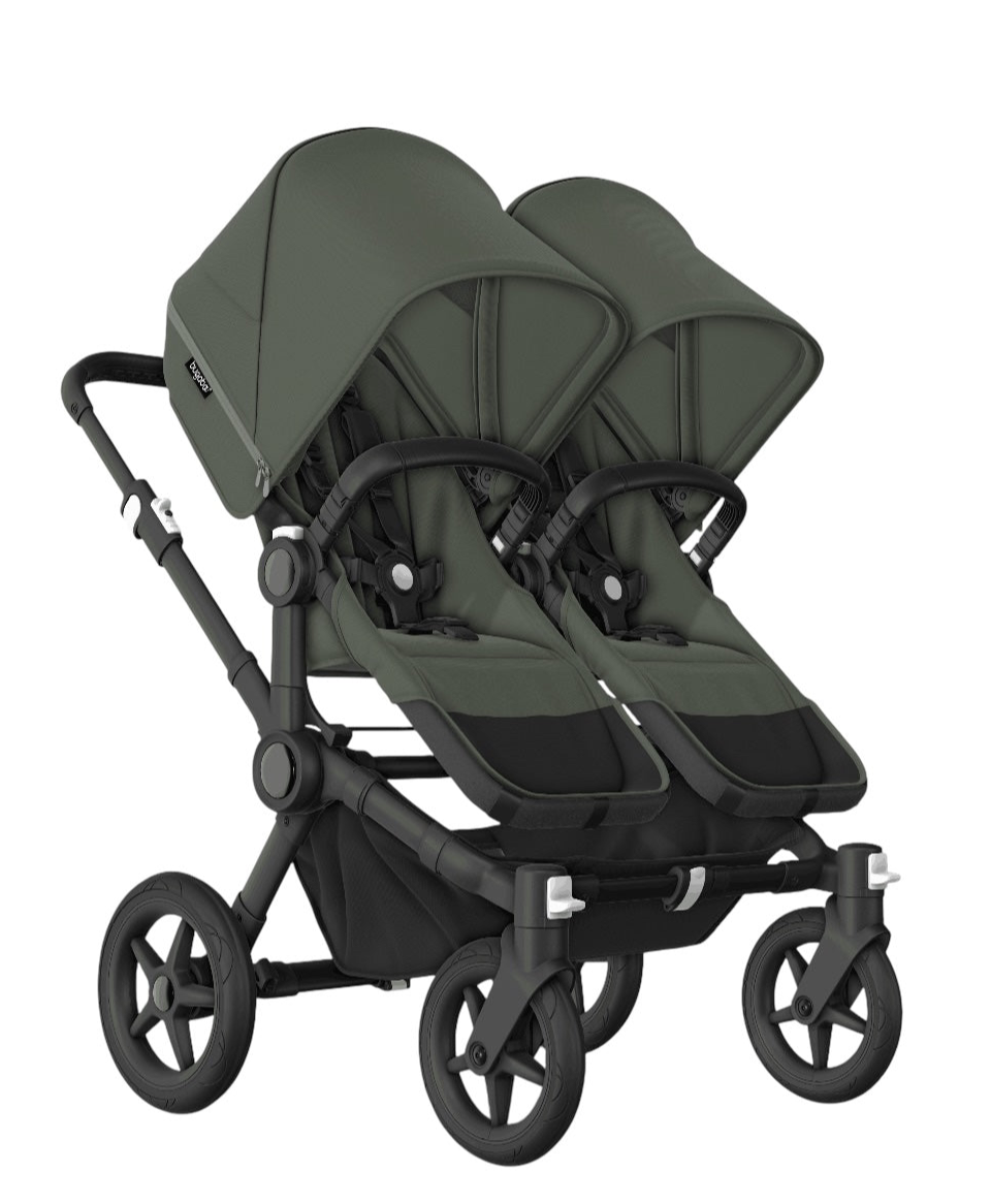 1 maand oud + 1 jaar garantie - Bugaboo Donkey 5 TWIN Compleet Black Forest Green + adapterset & voetenzakken(art:125981)