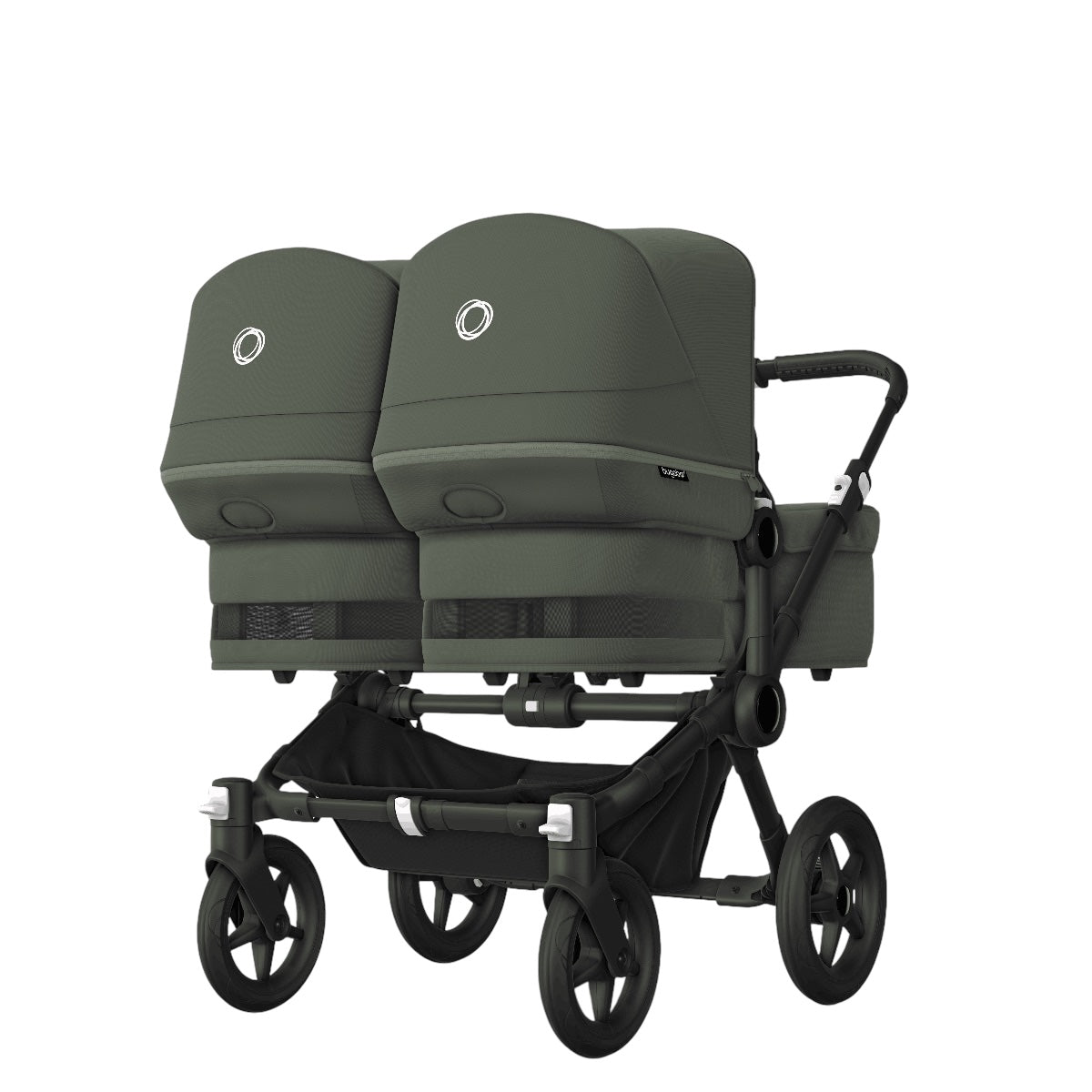 1 maand oud + 1 jaar garantie - Bugaboo Donkey 5 TWIN Compleet Black Forest Green + adapterset & voetenzakken(art:125981)