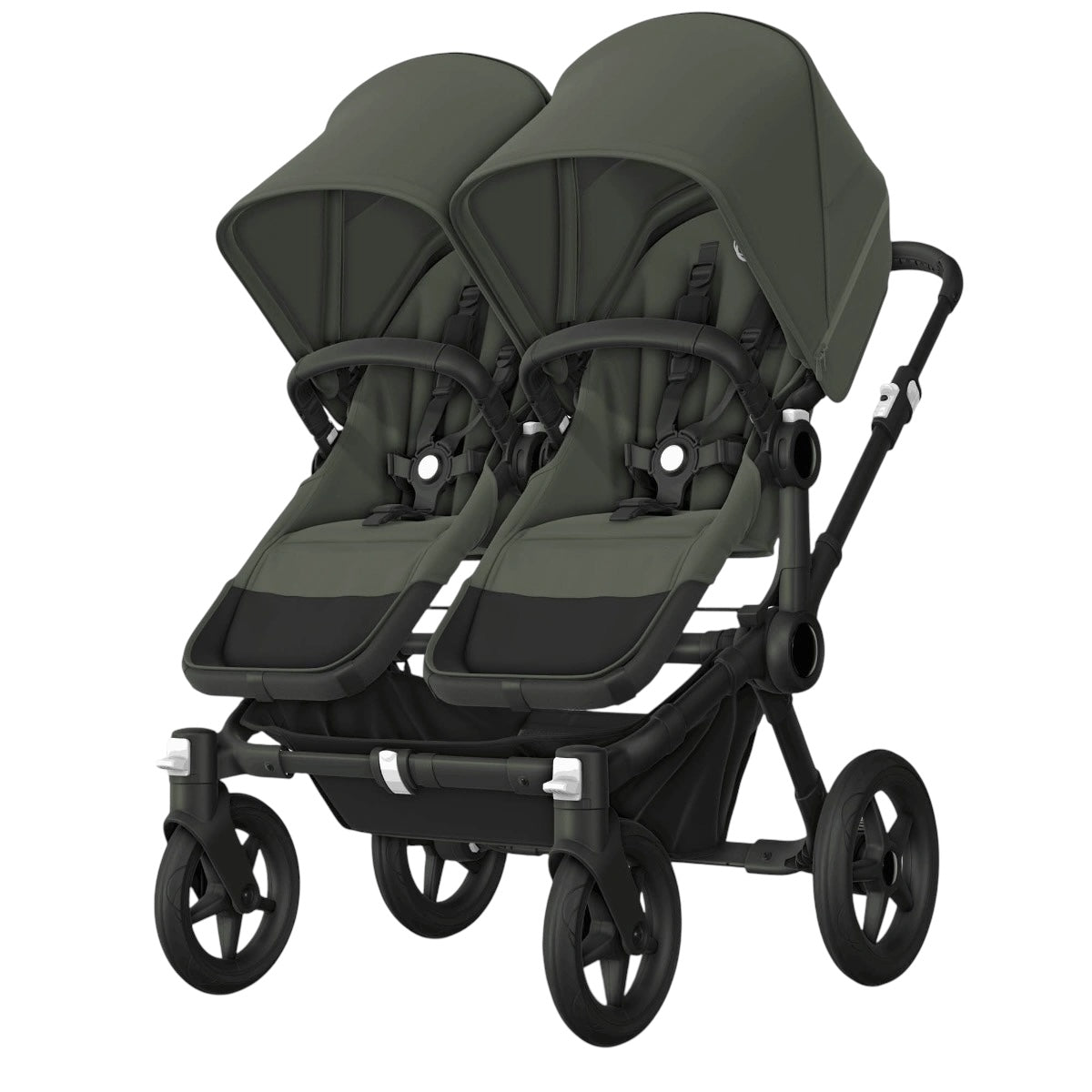 1 maand oud + 1 jaar garantie - Bugaboo Donkey 5 TWIN Compleet Black Forest Green + adapterset & voetenzakken(art:125981)